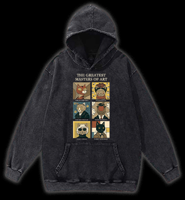 The Greatest Masters Of Art Cat Vintage Washed 100% Cotton Hoodie - TheDrunkShark