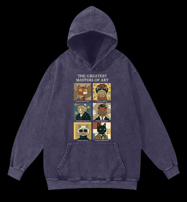 The Greatest Masters Of Art Cat Vintage Washed 100% Cotton Hoodie - TheDrunkShark
