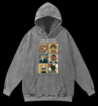 The Greatest Masters Of Art Cat Vintage Washed 100% Cotton Hoodie - TheDrunkShark