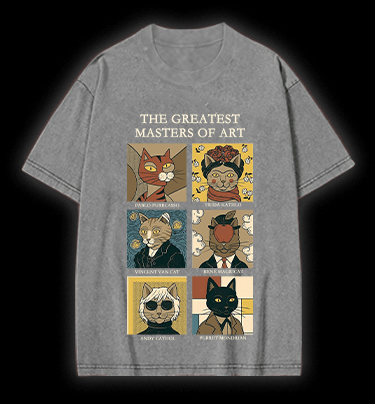 The Greatest Masters Of Art Cat Vintage Washed 100% Cotton T-Shirt - TheDrunkShark