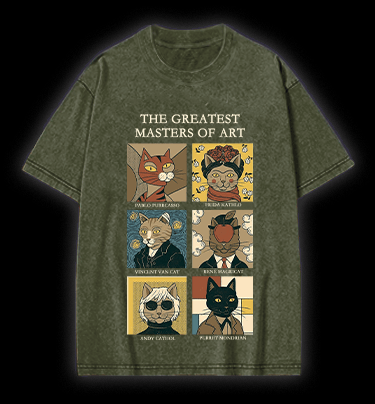The Greatest Masters Of Art Cat Vintage Washed 100% Cotton T-Shirt - TheDrunkShark