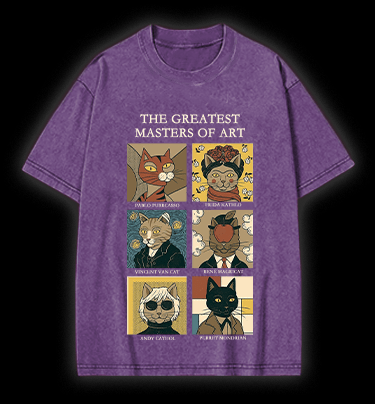 The Greatest Masters Of Art Cat Vintage Washed 100% Cotton T-Shirt - TheDrunkShark