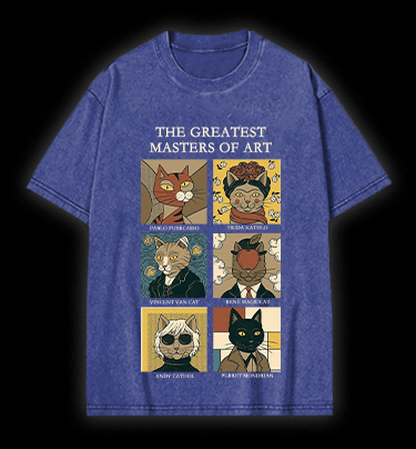 The Greatest Masters Of Art Cat Vintage Washed 100% Cotton T-Shirt - TheDrunkShark