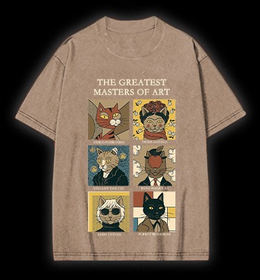 The Greatest Masters Of Art Cat Vintage Washed 100% Cotton T-Shirt - TheDrunkShark