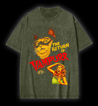The Return of the Vampire Cat Vintage Washed 100% Cotton T-Shirt - TheDrunkShark
