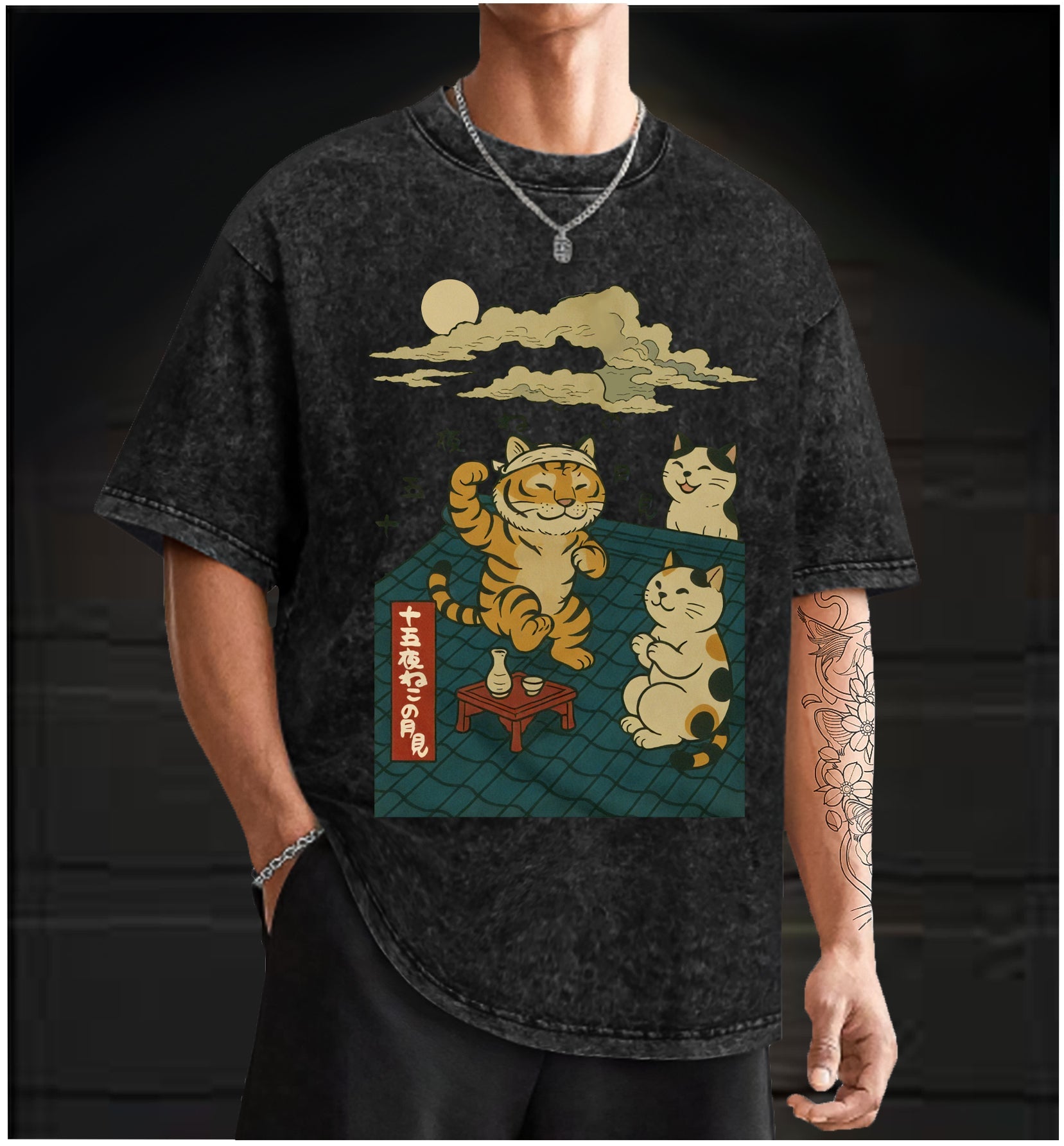 Tiger And Cat Vintage Washed 100% Cotton T-Shirt - TheDrunkShark