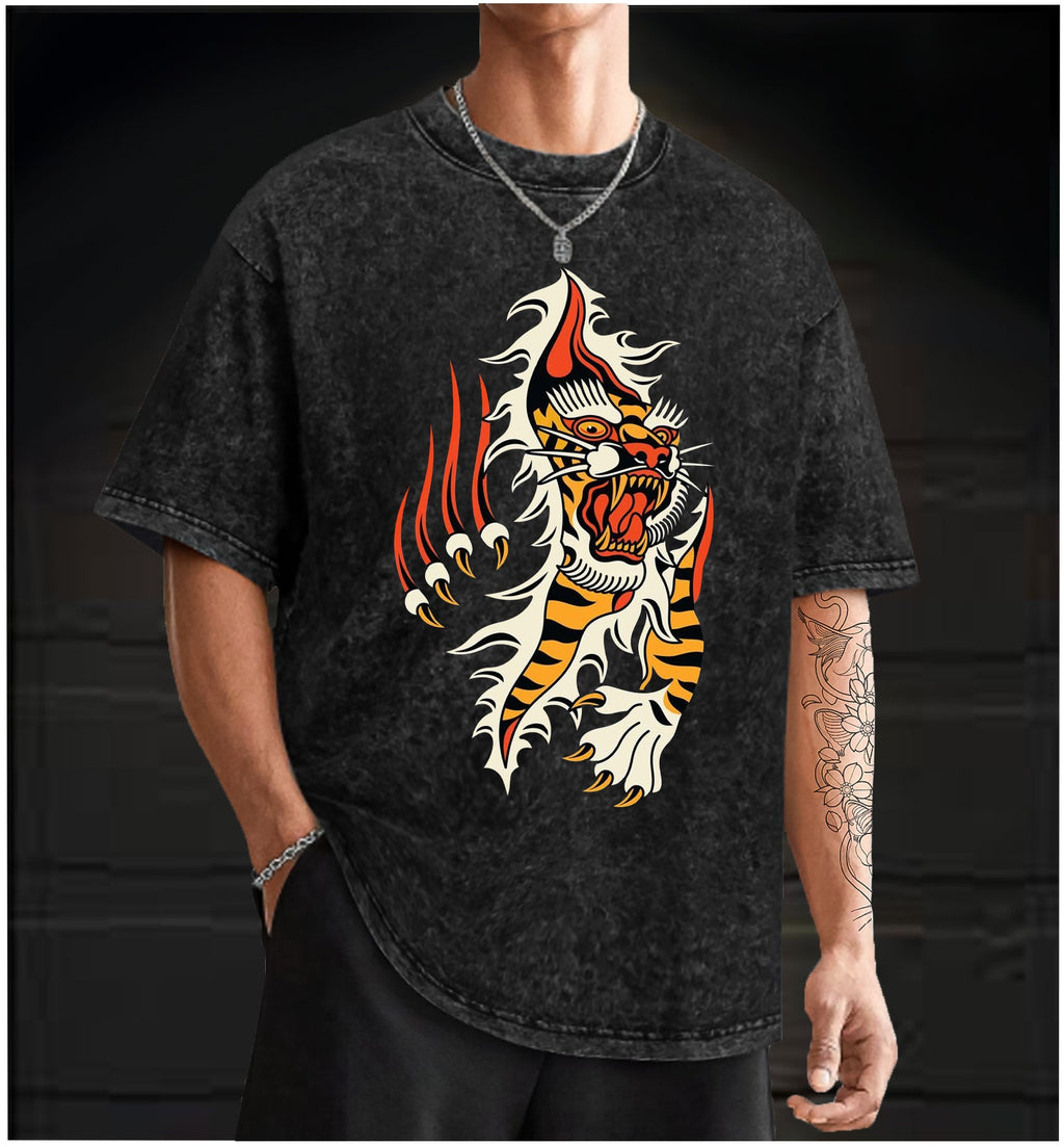  Tiger Claw  Vintage Washed 100% Cotton T-Shirt - TheDrunkShark