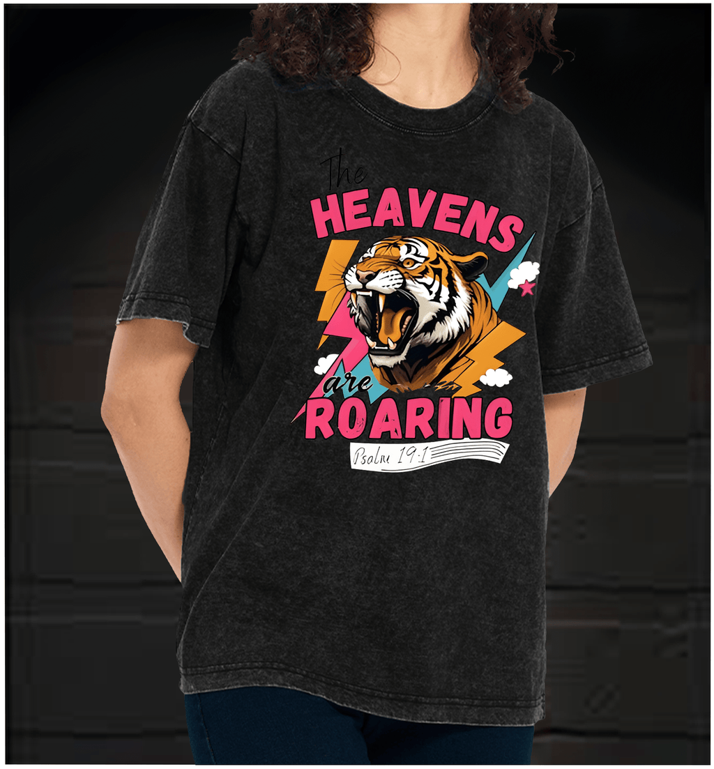 Tiger??£¤s Heavenly Roar Vintage Washed 100% Cotton T-Shirt - TheDrunkShark