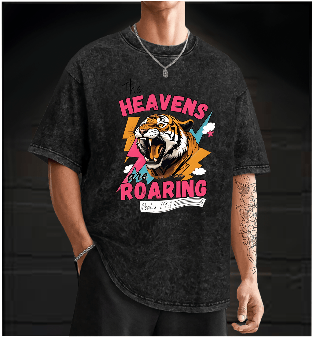 Tiger??£¤s Heavenly Roar Vintage Washed 100% Cotton T-Shirt - TheDrunkShark