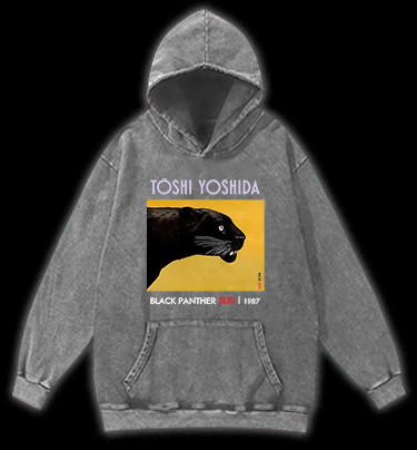 Toshi Yoshida Black Panther Vintage Washed 100% Cotton Hoodie - TheDrunkShark