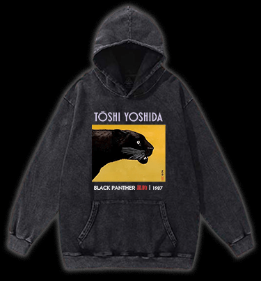 Toshi Yoshida Black Panther Vintage Washed 100% Cotton Hoodie - TheDrunkShark
