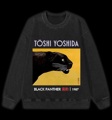 Toshi Yoshida Black Panther Vintage Washed 100% Cotton Sweatshirt - TheDrunkShark