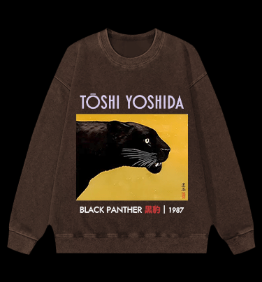 Toshi Yoshida Black Panther Vintage Washed 100% Cotton Sweatshirt - TheDrunkShark