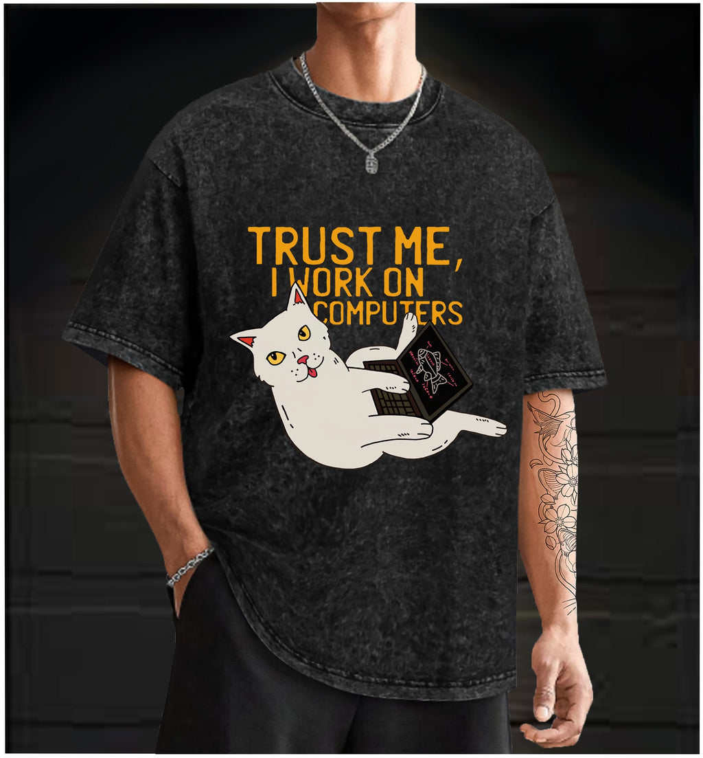 'Trust Me' Cat Vintage Washed 100% Cotton T-Shirt - TheDrunkShark