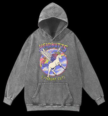 Unicorn Headbutts & Throat Cuts Vintage Washed 100% Cotton Hoodie - TheDrunkShark