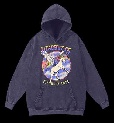 Unicorn Headbutts & Throat Cuts Vintage Washed 100% Cotton Hoodie - TheDrunkShark