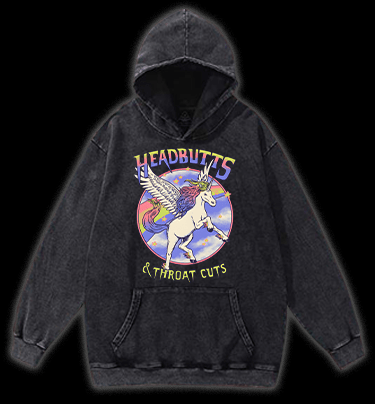 Unicorn Headbutts & Throat Cuts Vintage Washed 100% Cotton Hoodie - TheDrunkShark