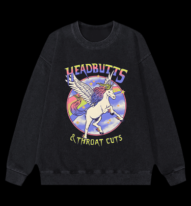 Unicorn Headbutts & Throat Cuts Vintage Washed 100% Cotton Sweatshirt - TheDrunkShark