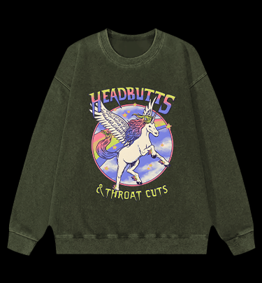 Unicorn Headbutts & Throat Cuts Vintage Washed 100% Cotton Sweatshirt - TheDrunkShark