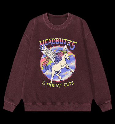 Unicorn Headbutts & Throat Cuts Vintage Washed 100% Cotton Sweatshirt - TheDrunkShark