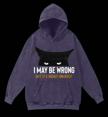 Unlikely Wrong Cat Vintage Washed 100% Cotton Hoodie - TheDrunkShark