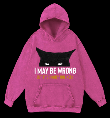 Unlikely Wrong Cat Vintage Washed 100% Cotton Hoodie - TheDrunkShark