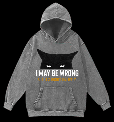 Unlikely Wrong Cat Vintage Washed 100% Cotton Hoodie - TheDrunkShark