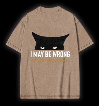 Unlikely Wrong Cat Vintage Washed 100% Cotton T-Shirt - TheDrunkShark