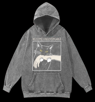 Unscrupulous Cat Vintage Washed 100% Cotton Hoodie - TheDrunkShark