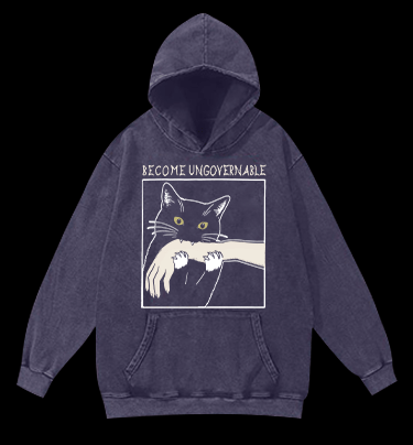 Unscrupulous Cat Vintage Washed 100% Cotton Hoodie - TheDrunkShark