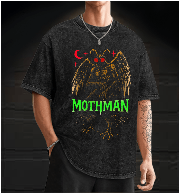 Urban Legend Mothman Vintage Washed 100% Cotton T-Shirt - TheDrunkShark