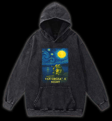 Van Croak's Night Vintage Washed 100% Cotton Hoodie - TheDrunkShark