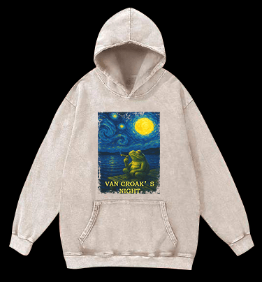 Van Croak's Night Vintage Washed 100% Cotton Hoodie - TheDrunkShark