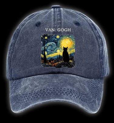 Van Gogh and Cat Vintage Washed 100% Cotton Baseball Hat - TheDrunkShark