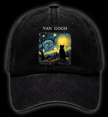 Van Gogh and Cat Vintage Washed 100% Cotton Baseball Hat - TheDrunkShark