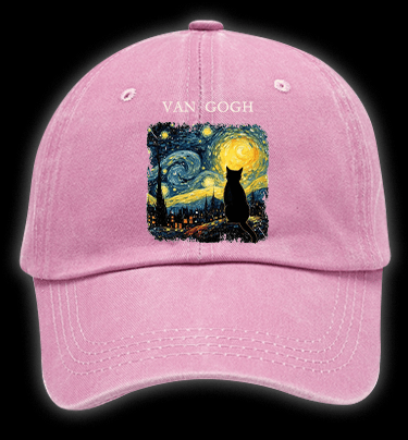 Van Gogh and Cat Vintage Washed 100% Cotton Baseball Hat - TheDrunkShark