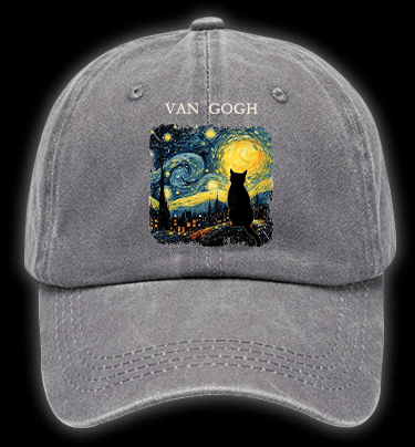 Van Gogh and Cat Vintage Washed 100% Cotton Baseball Hat - TheDrunkShark