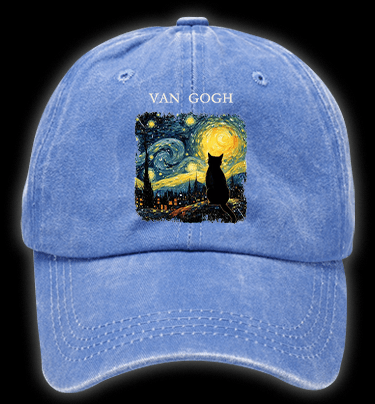 Van Gogh and Cat Vintage Washed 100% Cotton Baseball Hat - TheDrunkShark