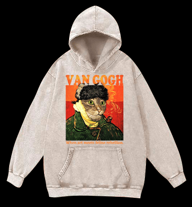 Van Gogh Cat Art Vintage Washed 100% Cotton Hoodie - TheDrunkShark