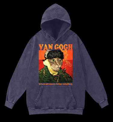 Van Gogh Cat Art Vintage Washed 100% Cotton Hoodie - TheDrunkShark