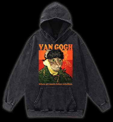 Van Gogh Cat Art Vintage Washed 100% Cotton Hoodie - TheDrunkShark
