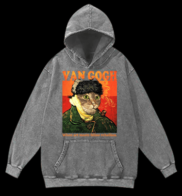 Van Gogh Cat Art Vintage Washed 100% Cotton Hoodie - TheDrunkShark