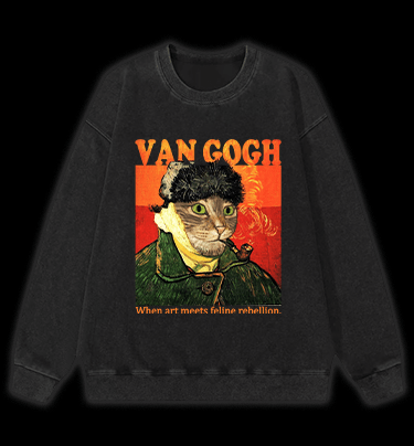 Van Gogh Cat Art Vintage Washed 100% Cotton Sweatshirt - TheDrunkShark