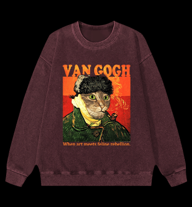 Van Gogh Cat Art Vintage Washed 100% Cotton Sweatshirt - TheDrunkShark
