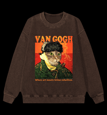 Van Gogh Cat Art Vintage Washed 100% Cotton Sweatshirt - TheDrunkShark
