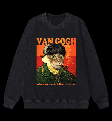 Van Gogh Cat Art Vintage Washed 100% Cotton Sweatshirt - TheDrunkShark