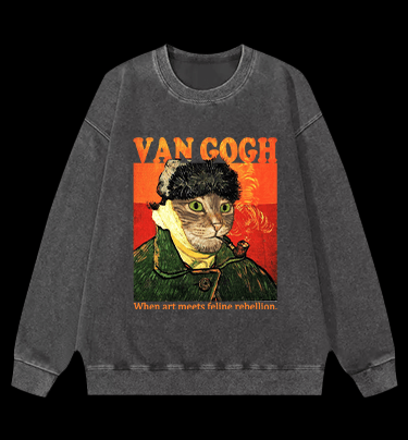 Van Gogh Cat Art Vintage Washed 100% Cotton Sweatshirt - TheDrunkShark