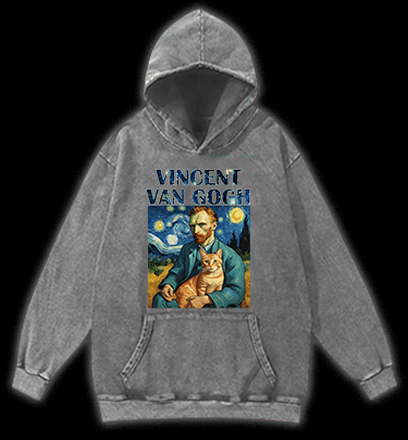 Vincent Van Gogh Creative Design Vintage Washed 100% Cotton Hoodie - TheDrunkShark