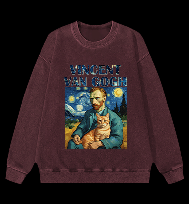 Vincent Van Gogh Creative Design Vintage Washed 100% Cotton Sweatshirt - TheDrunkShark