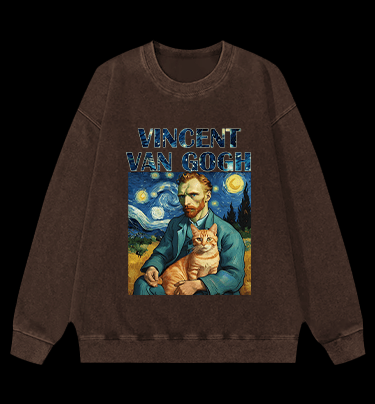 Vincent Van Gogh Creative Design Vintage Washed 100% Cotton Sweatshirt - TheDrunkShark